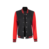 Women's Black and Red Varsity Jacket - Baseball Style